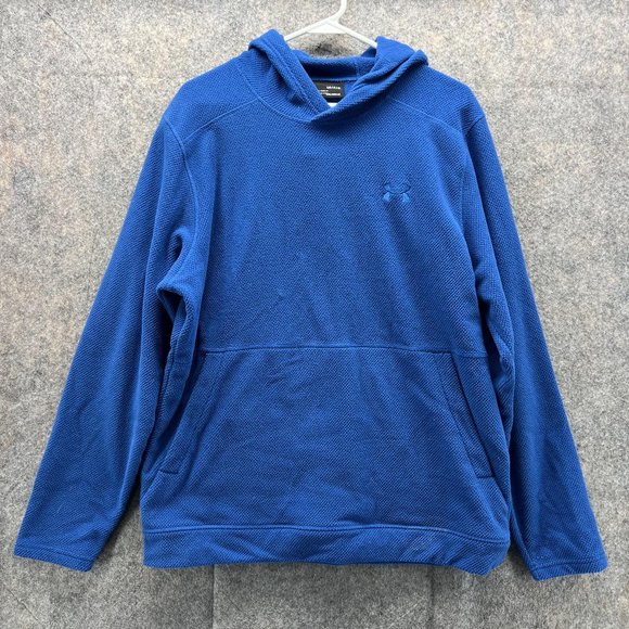Under Armour Sweater Men Large Adult Blue Hoodie Pullover  Drawstring Fleece - Picture 1 of 13